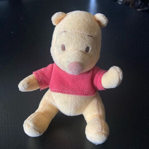 Collectable Vintage Disney Winnie the Pooh Plush Toy Yellow Red Small